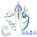 Silver and white electric blackhead suction instrument with translucent blue tip and multiple attachments for effective blackhead removal