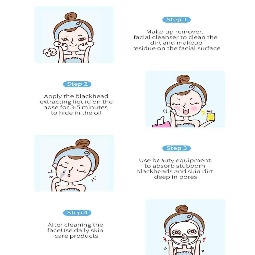 Step-by-step illustrated guide for effective blackhead removal using electric blackhead suction instrument with base