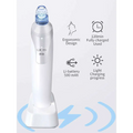 White electric blackhead suction instrument with translucent blue tip and silver buttons for effective blackhead removal