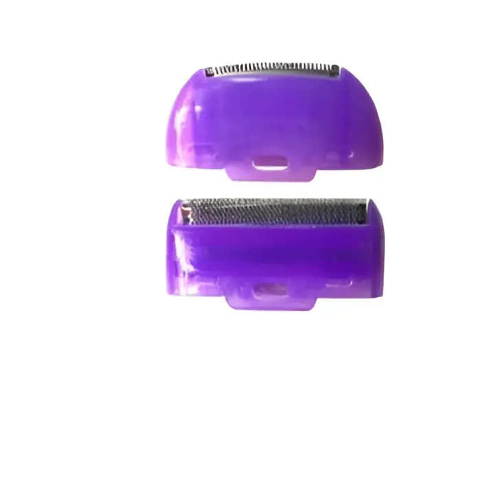 Purple plastic razor heads with metallic blades for handheld electric hair removal device with sensa-light head