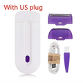 White handheld electric hair removal device with sensa-light head and interchangeable purple razor heads for precision use