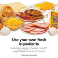 Carton of breakfast free real egg protein powder displayed with black hamilton beach electric hamburger maker royale essence lux