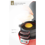 Red and black multi-layered egg cooker with wide anti-scalding plastic handle for electric hamburger maker royale essence lux