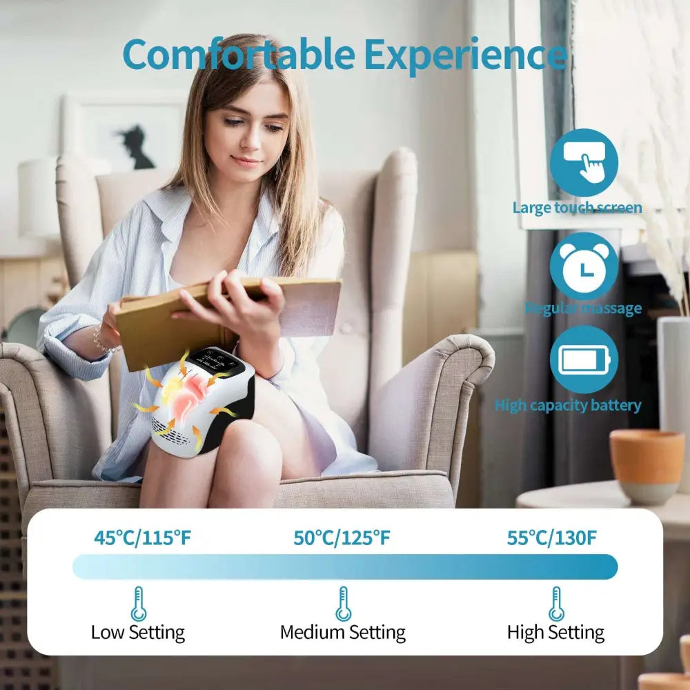 White and black electric intelligent kneading heating knee massager with wireless temperature control for knee pain relief
