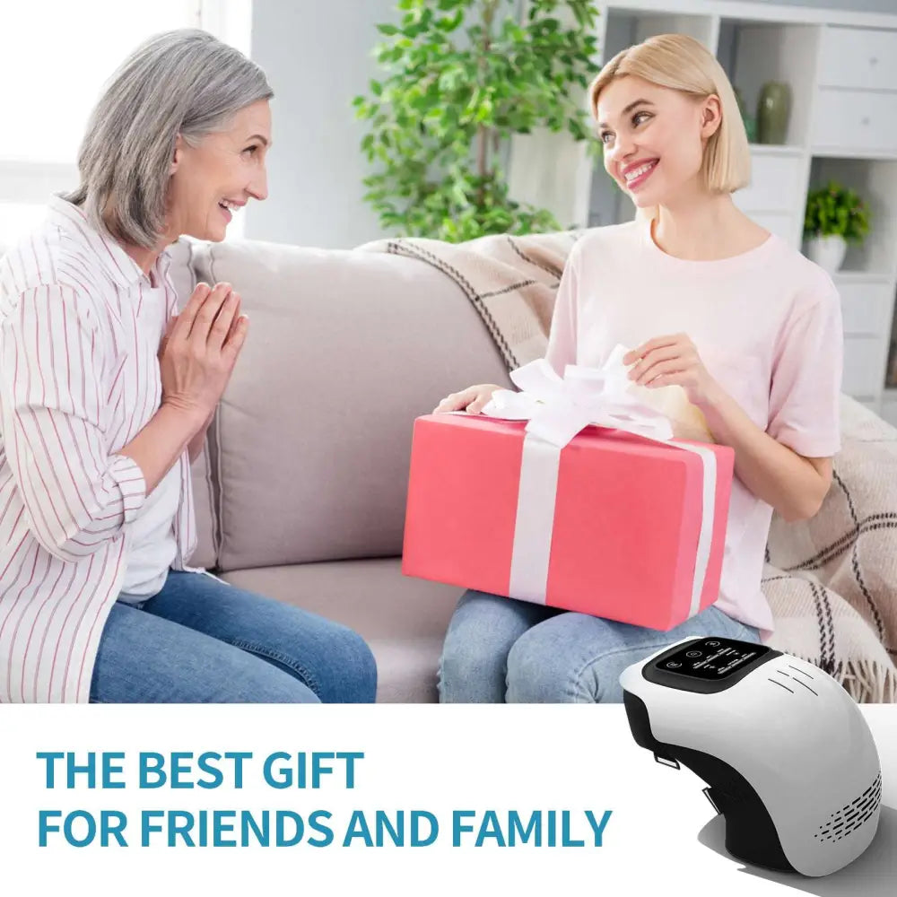 White and black electric intelligent kneading heating knee massager handheld device with digital display and ventilation grilles