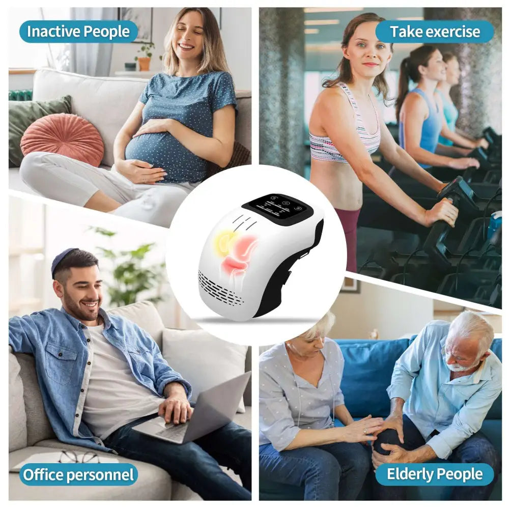 White and black electric intelligent kneading heating knee massager with adjustable straps for targeted knee pain relief