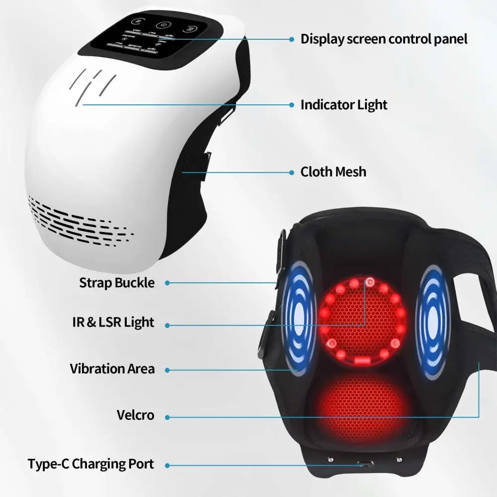 Electric intelligent kneading heating knee massager with white and black infrared laser headband and type-c charging port