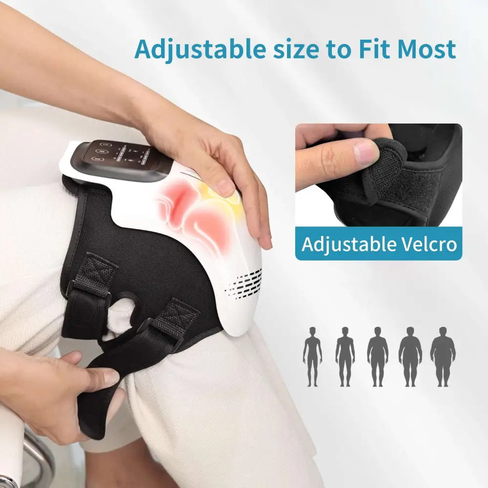 White and black adjustable electric intelligent kneading heating knee massager with velcro straps for knee pain relief