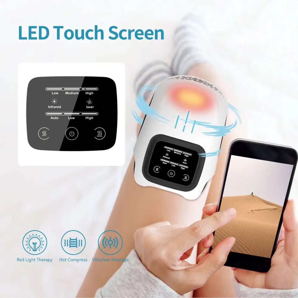 White and black electric intelligent kneading heating knee massager with touch screen for knee pain relief therapy