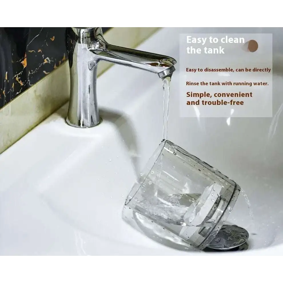 Clear plastic water filter pitcher with metallic base featuring transparent design for electric makeup brush cleaner use