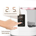 Electric makeup brush cleaner and dryer in white and rose gold with digital display and transparent design features