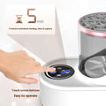 White and rose gold electric makeup brush cleaner with digital timer and transparent cylindrical design display