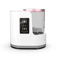 White and rose gold electric makeup brush cleaner with transparent cylindrical water tank and digital timer control panel