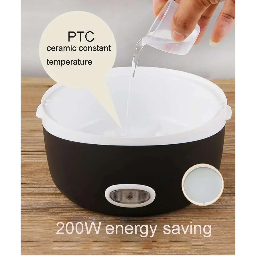 Black and white ceramic electric multi-function lunch box with ptc constant temperature technology and stainless steel bowls