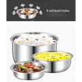 Set of three stainless steel bowls with cooked dishes for electric multi-function lunch box use