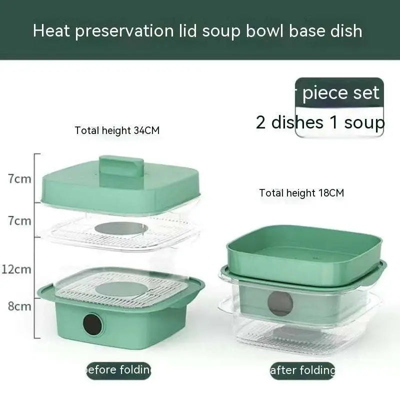 Mint green electric multi layer heat preservation dish cover with clear plastic layers and foldable design for soup bowls