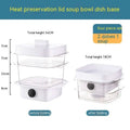 White plastic electric multi layer heat preservation dish cover with clear stacking trays and black circular handles