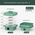 Teal electric multi layer heat preservation dish cover set with clear plastic trays and gray mesh inserts for food warmth