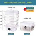 White plastic electric multi layer heat preservation dish cover with clear glass trays and black control knob for heating