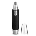 Black and silver electric nose hair trimmer with sleek ergonomic design for men and women grooming nose and ear hair