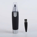 Black and silver electric nose hair trimmer with clear protective cap for men and women grooming ear hair and nose hair