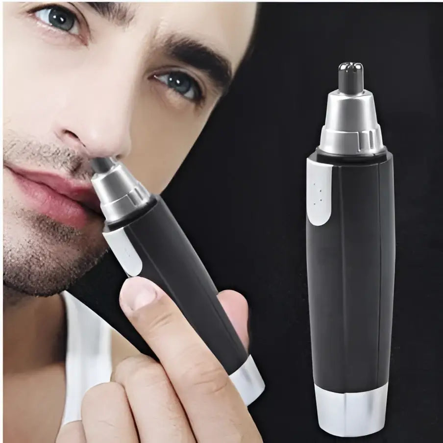 Black and silver electric nose hair trimmer with sleek ergonomic design for men and women grooming nose and ear hair