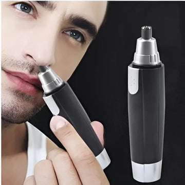 Black and silver electric nose hair trimmer with sleek ergonomic design for men and women grooming nose and ear hair