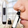 Silver and black electric nose hair trimmer for men and women with interchangeable precision tips for nose and ear hair