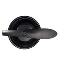 Black matte-finish metal lid with elongated handle and knob for electric orange juice separation machine stainless steel juice