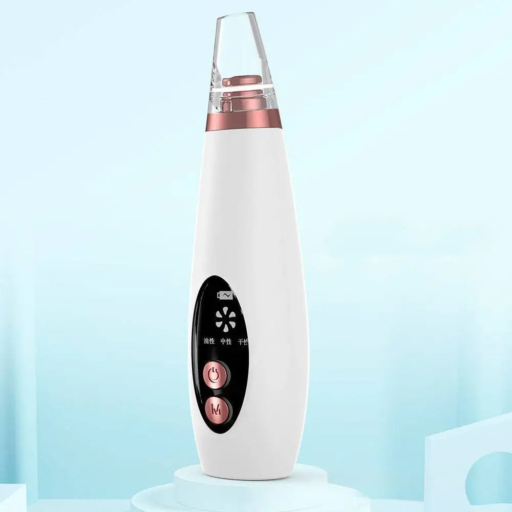 Electric pores clean artifact nose vacuum in white and rose gold with clear tip and ergonomic design for effective use
