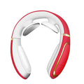 Red and white electric smart shoulder massager with gold accents designed for heating pain relief and shoulder massager heating