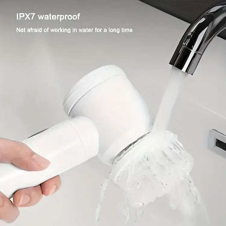White electric spin cleaning brush with ipx7 waterproof showerhead and sleek modern design for efficient electric spin cleaning