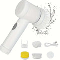 White electric spin cleaning brush with sleek ergonomic handle and soft bristles for efficient electric spin cleaning