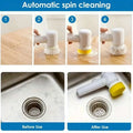 White electric spin cleaning brush with white and yellow automatic rotating head for efficient electric spin scrubbing