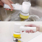 White and yellow electric spin cleaning brush with rotating brush head for efficient electric spin cleaning tasks