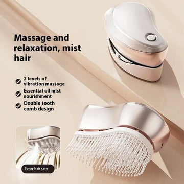 A sleek rose gold and white electric spray massage comb with double-tooth design for hair care spray and massage