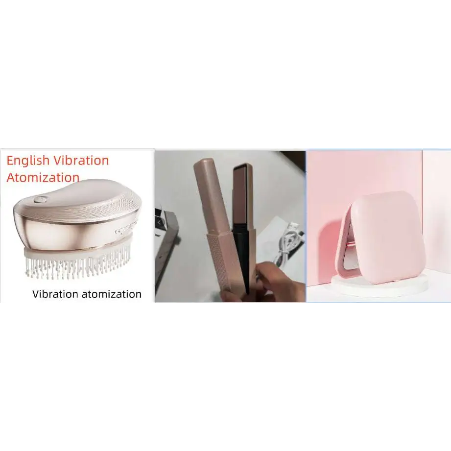 Rose gold electric spray massage comb with sleek design and textured grip handle for hair care spray use