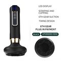 Black handheld electric vacuum cupping massager and gua sha device with gold accent and blue led display