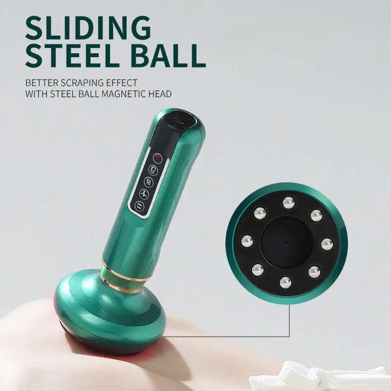 Green electric vacuum cupping massager and gua sha device with ergonomic design and digital control panel