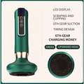 Teal-colored electric vacuum cupping massager and gua sha device with black suction cup head and led display panel on handle
