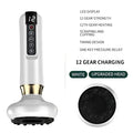 White and gold electric vacuum cupping massager and gua sha device with upgraded head and digital display showing 12 gears