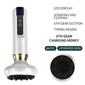 White handheld electric vacuum cupping massager with gold accent and black suction head featuring led display and buttons