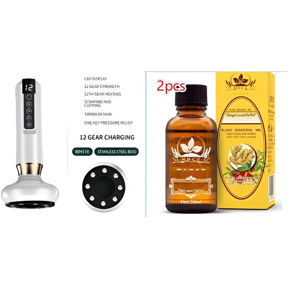 White and silver electric vacuum cupping massager with led display and stainless steel head gua sha device