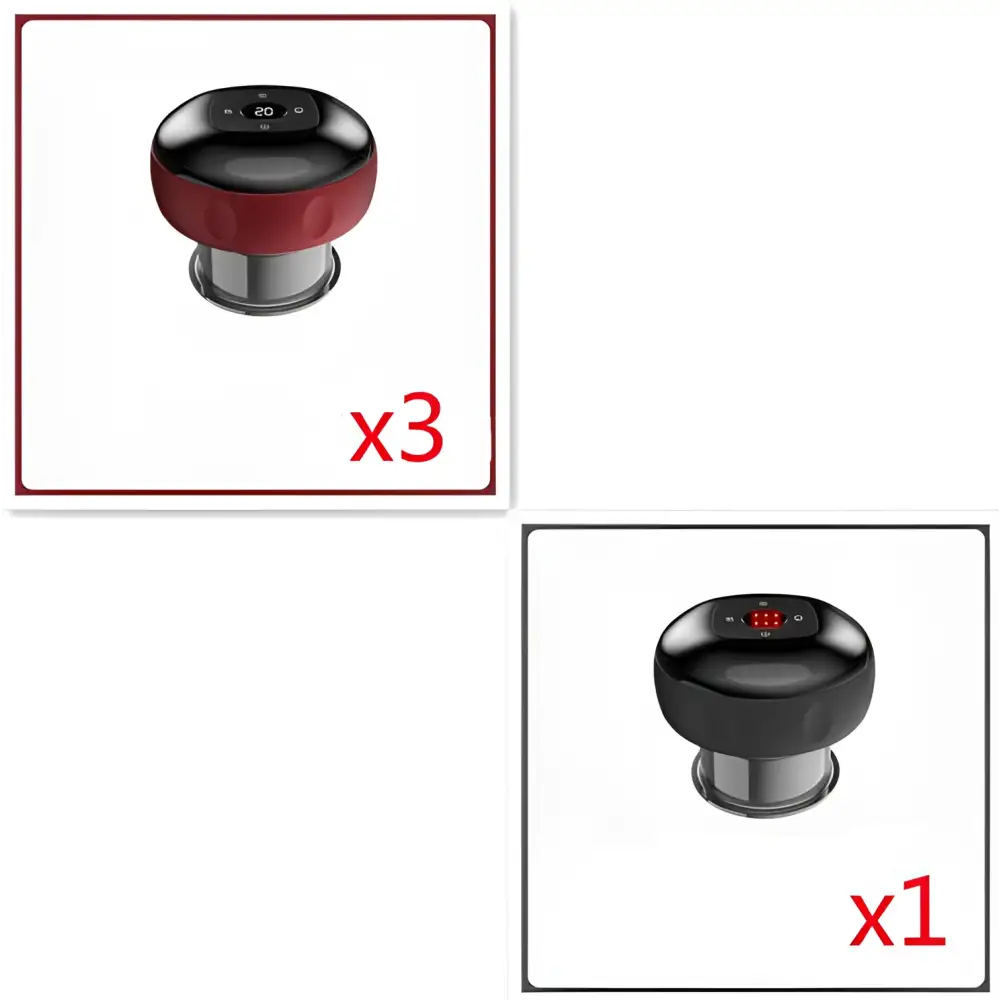 Red and black electric vacuum cupping negative pressure massager with metallic base heating model for therapeutic use