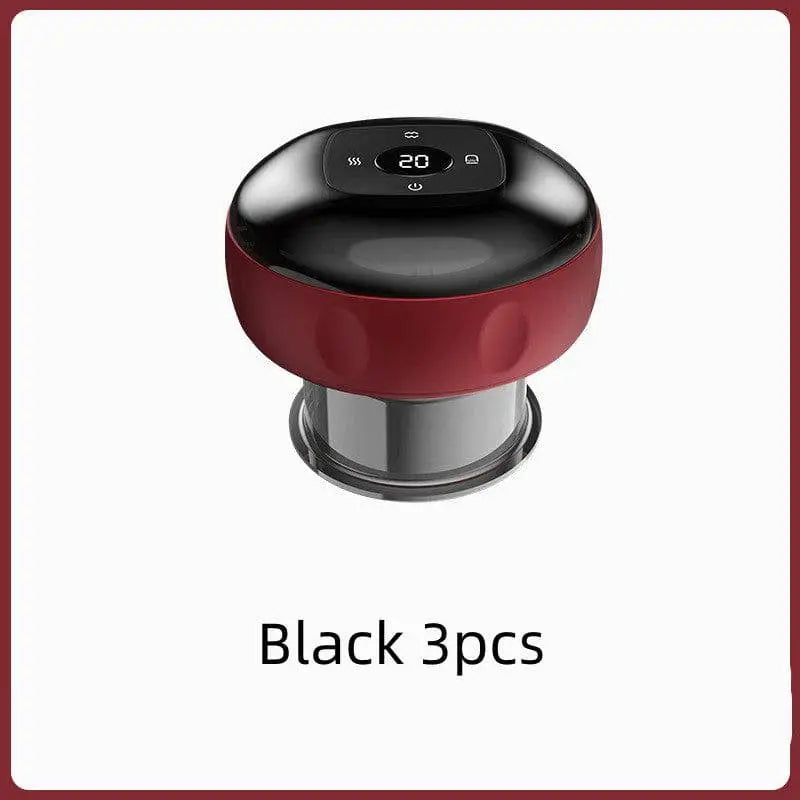 Red and black electric vacuum cupping negative pressure massager with digital display heating model for acupressure therapy
