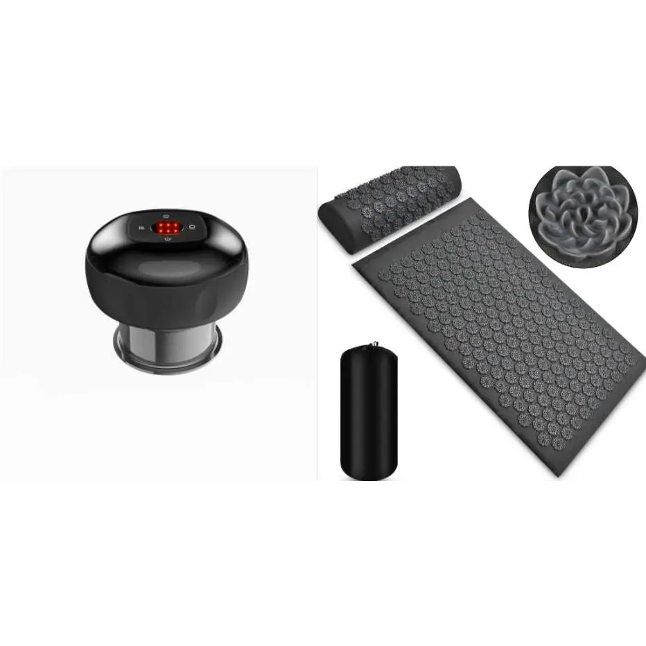 Black electric vacuum cupping negative pressure massager with red led heating model and metallic base for therapy use