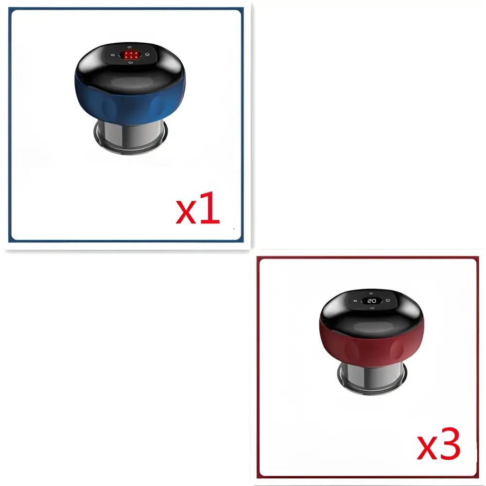 Blue and black electric vacuum cupping negative pressure massager with metallic base heating model for therapeutic use
