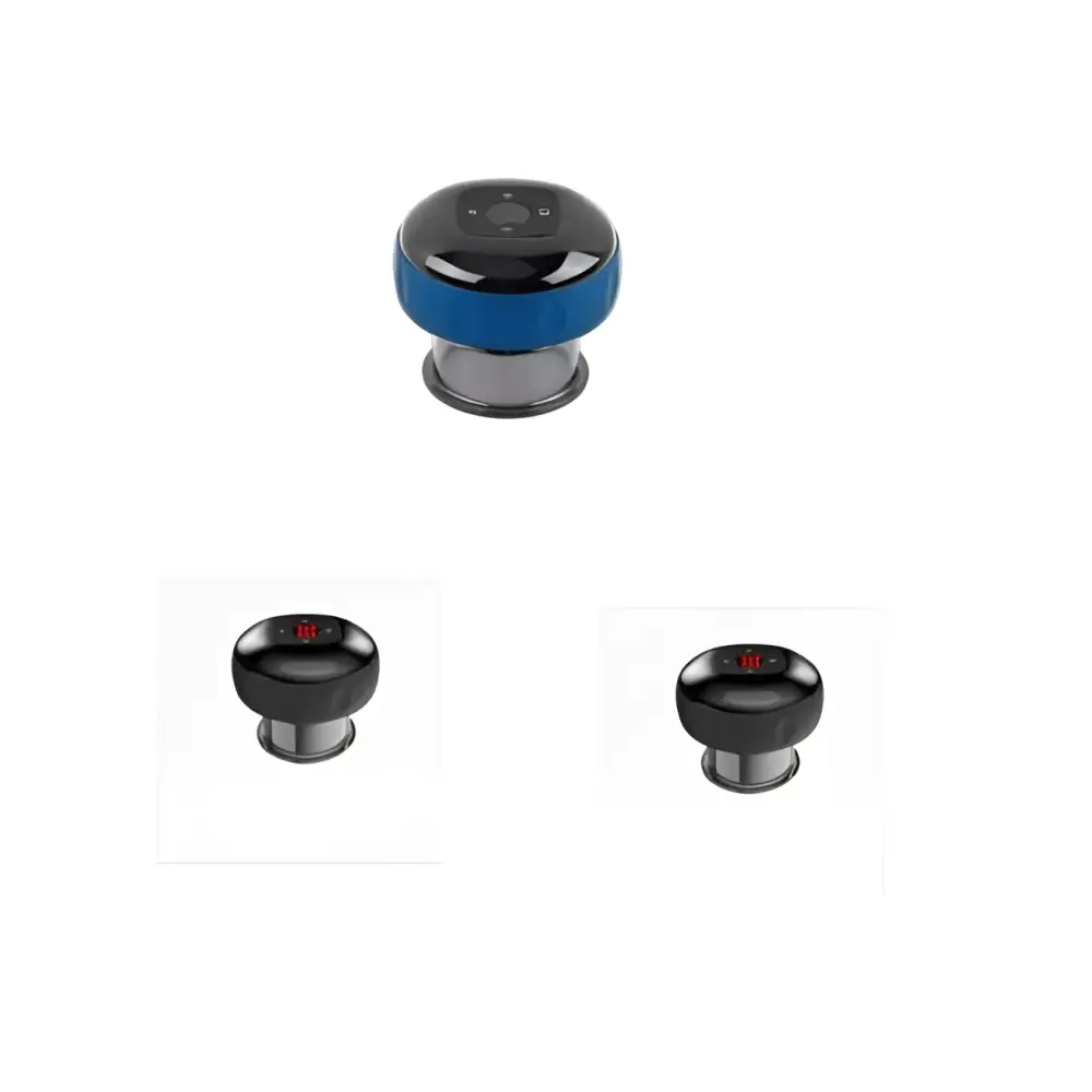 Blue and black electric vacuum cupping negative pressure massager with circular control panel and heating model design