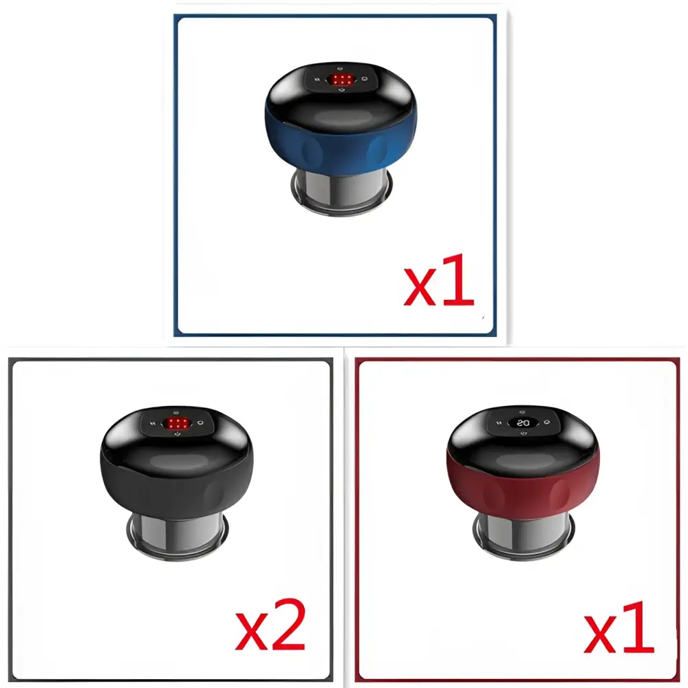 Electric vacuum cupping negative pressure massager with blue black and red heating models and digital displays