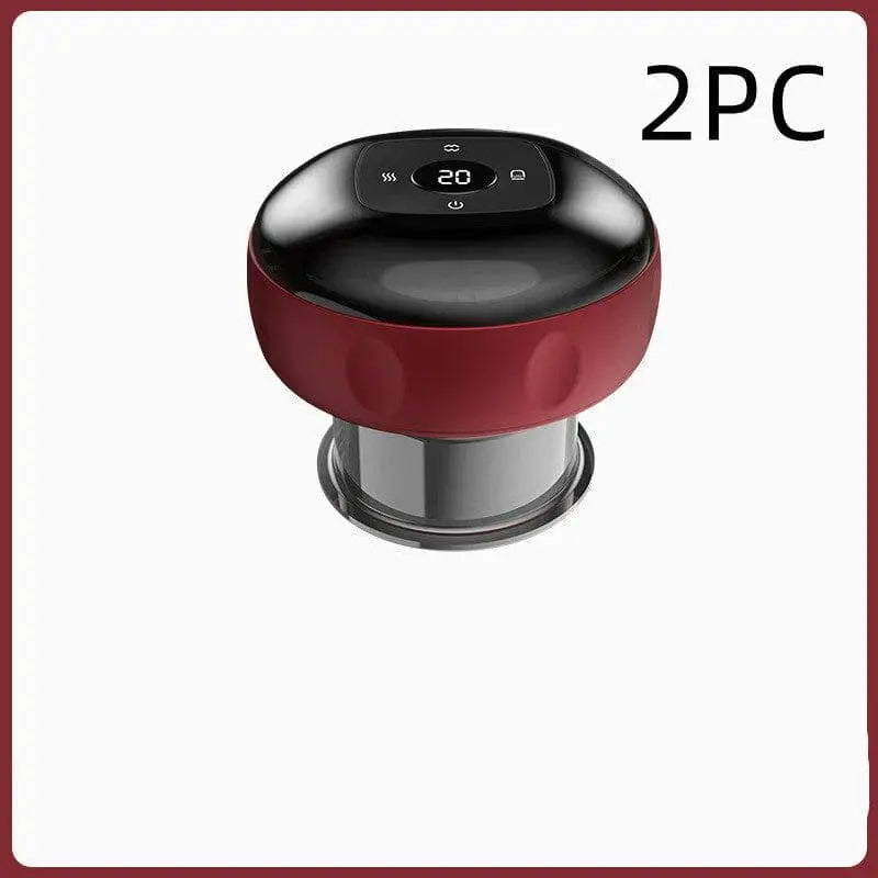 Red and black electric vacuum cupping negative pressure massager with digital display showing 20 heating model timer